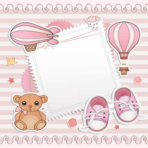 Pink baby shower invitation cards vector