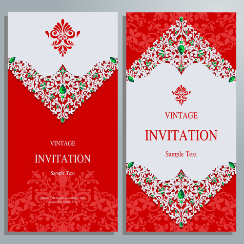 Red background invitation card vector