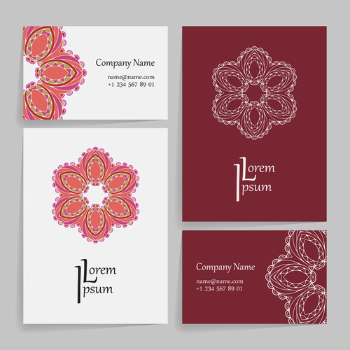 Red pattern company business card vector