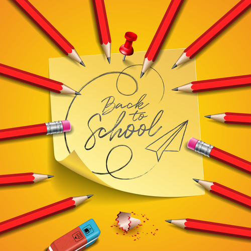 Red pencil background back to school vector