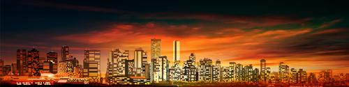 Red sunset background with panorama of vancouver vector