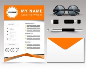 Resume template vector on orange background
