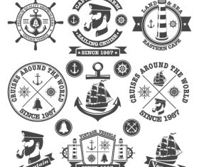 Retro captain and ship label vector