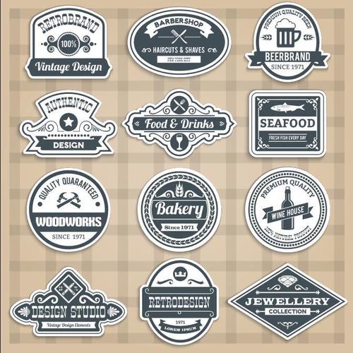 Retro various profession labels vector