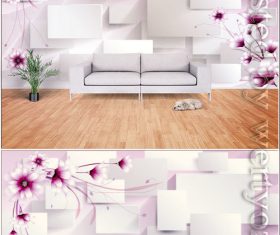 Romantic 3d stereo flowers geometric lines flowers tv background wall vector