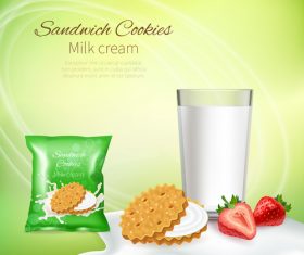 Sandwich cookie milk cream advertising design vector