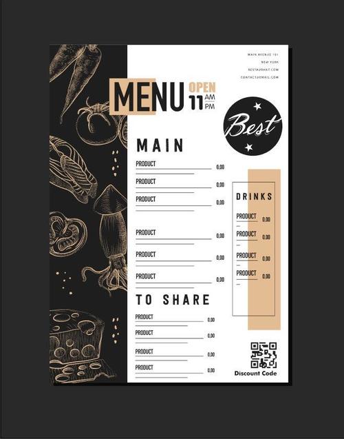 Seafood restaurant menu vector
