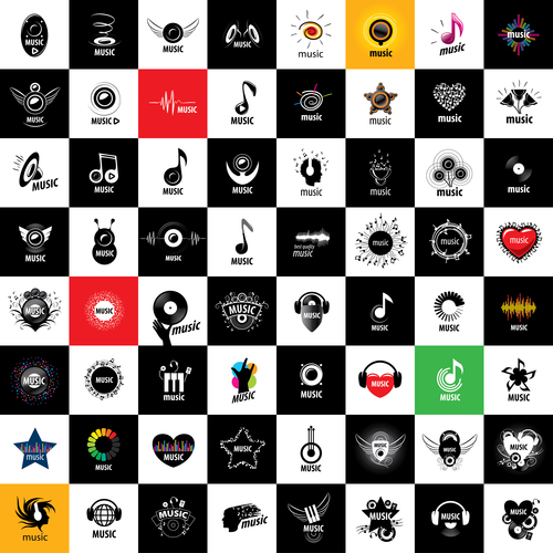 Set black and white music icons collection vector