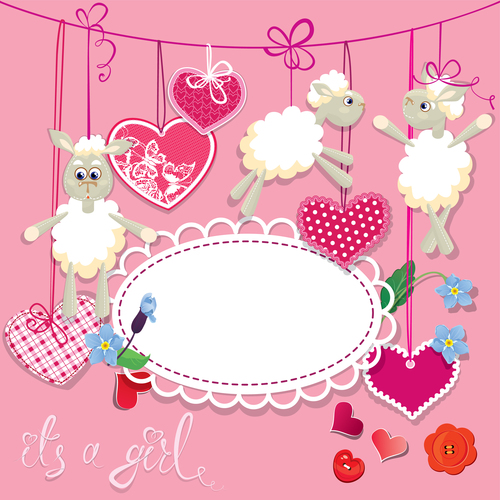 Sheep pink birthday card vector