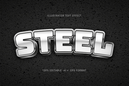 Silver 3d font editable text style effect vector