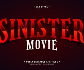 Sinister movie 3d font editable text style effect vector