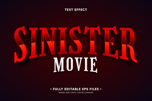 Sinister movie 3d font editable text style effect vector
