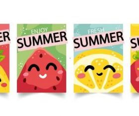 Summer fruit hand-drawn cards vector