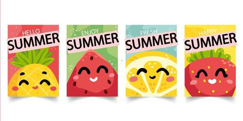 Summer fruit hand-drawn cards vector