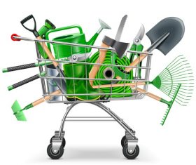 Supermarket Trolley with Garden Accessories vector