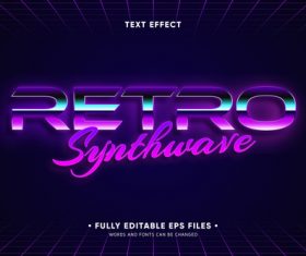 Synthwave 3d font editable text style effect vector