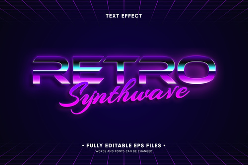 Synthwave 3d font editable text style effect vector