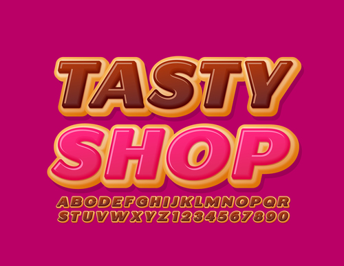 Tasty shop 3d font editable text style effect vector