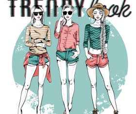 Three girls fashion illustration vector