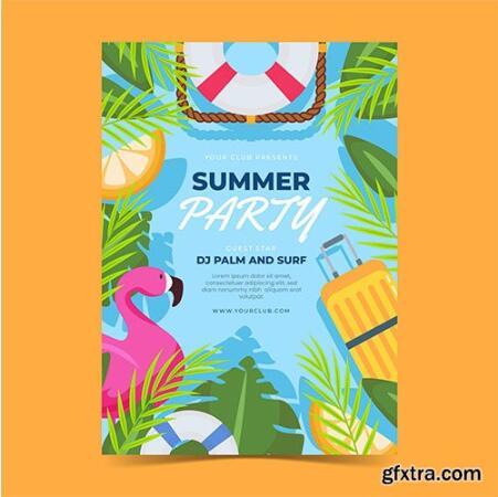 Tropical plants and animals summer party card vector