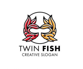 Twin fish modern line art logo vector