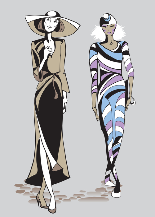 Two models fashion illustration vector