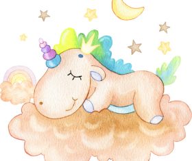 Unicorn sleeping cartoon illustration vector