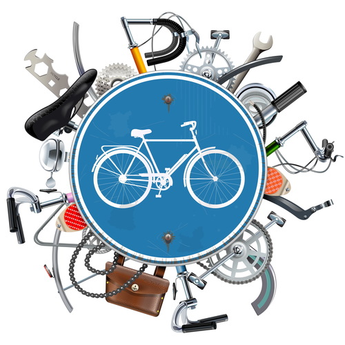 Vector Bicycle Spares Concept with Blue Round Sign