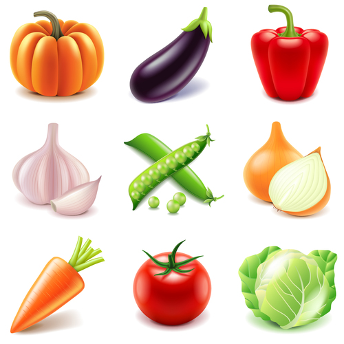 Vegetables icons realistic vector set