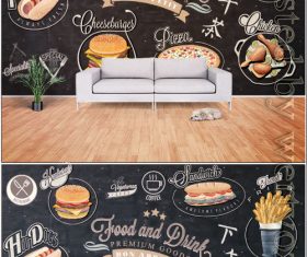 Vintage chalkboard western style fast food background wall vector