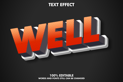 WELL 3d font editable text style effect vector