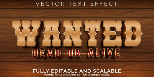 Wanted 3d editable text style effect vector