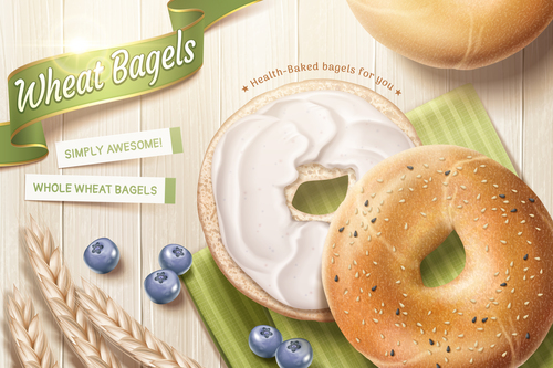 Wheat bagels promotional flyer vector