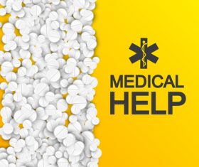 White pills and yellow background medicine advertisement vector
