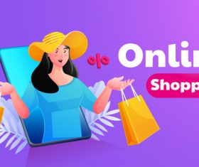 Woman online shopping illustrator vector