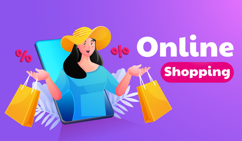 Woman online shopping illustrator vector