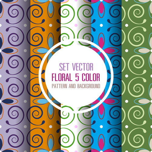 5 color patterns seamless background vector