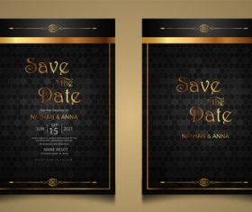 Black gold luxury modern wedding invitation vector card