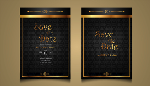 Black gold luxury modern wedding invitation vector card