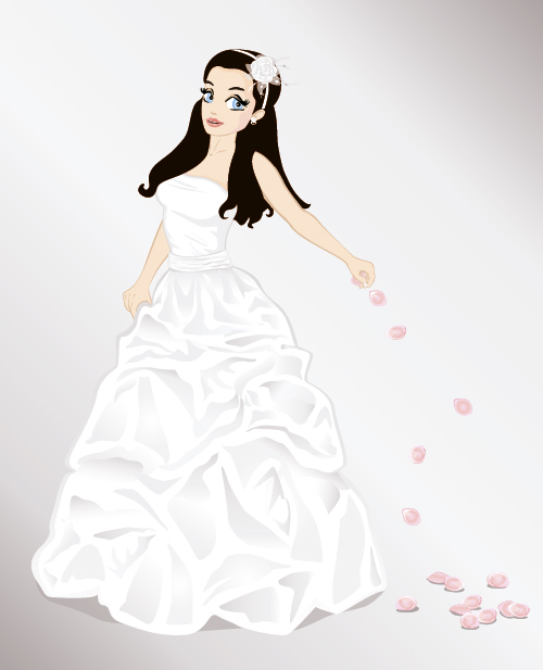 Bride throwing rose petals vector