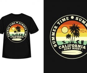 California surf night merchandise silhouette t shirt design vector