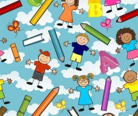 Cartoon children and pencil seamless background vector