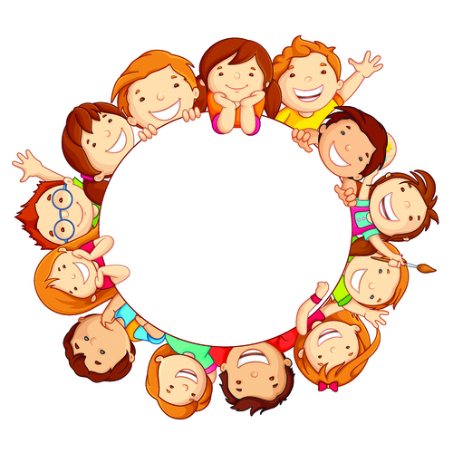 Children in a circle cartoon illustration vector