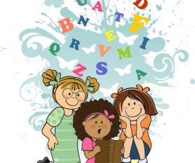 Children reading vector book