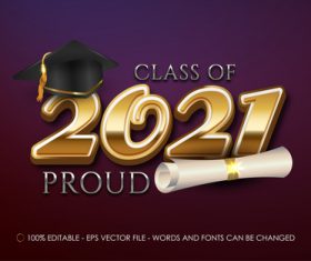 Class of 2021 proud editable text style effect vector