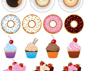 Coffee and macarons and cake vector
