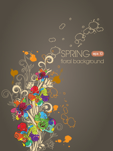 Color drawn floral background vector