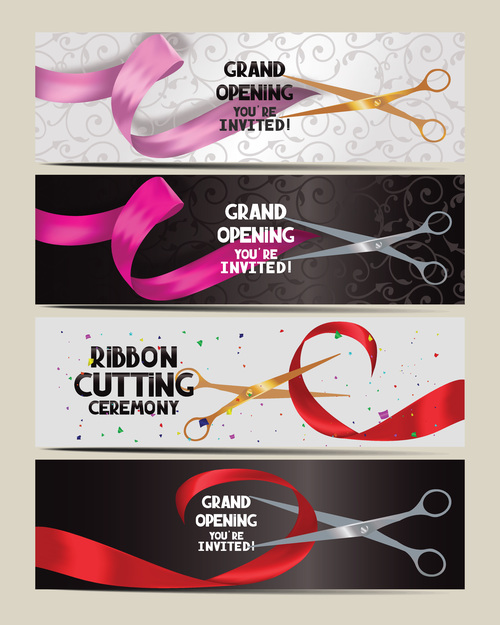 Colorful ribbon cutting invitation card banner vector