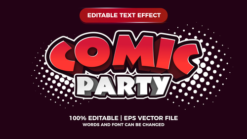 Comic party editable text effect premium vector