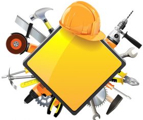Construction sign with tools vector
